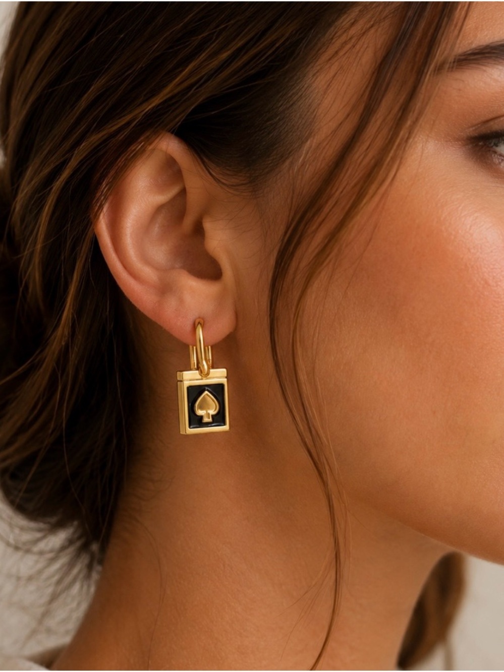 💖 Kate Spade Padlock Spade Earrings – Gold & Black Enamel | Statement Luxe